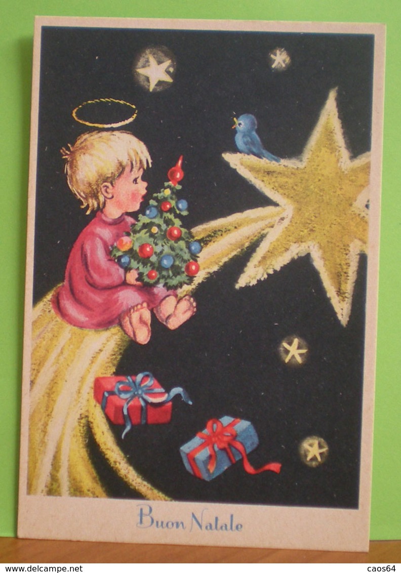 Auguri Buon Natale Bambina Bambini Stella Cometa CARTOLINA Non Viaggiata - Altri & Non Classificati