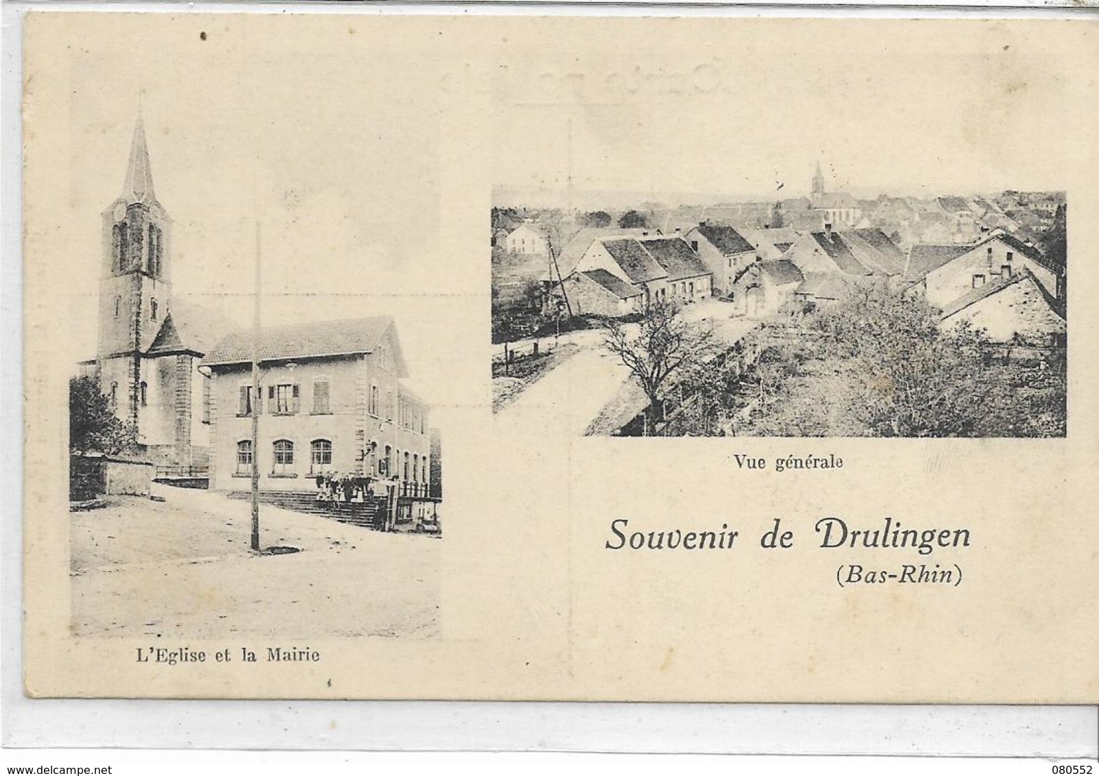 67 DRULINGEN . Souvenir En 2 Clichés , Village , Mairie Te L'église , édit : A Eschemann Phalsbourg ,écrite , état Extra - Drulingen