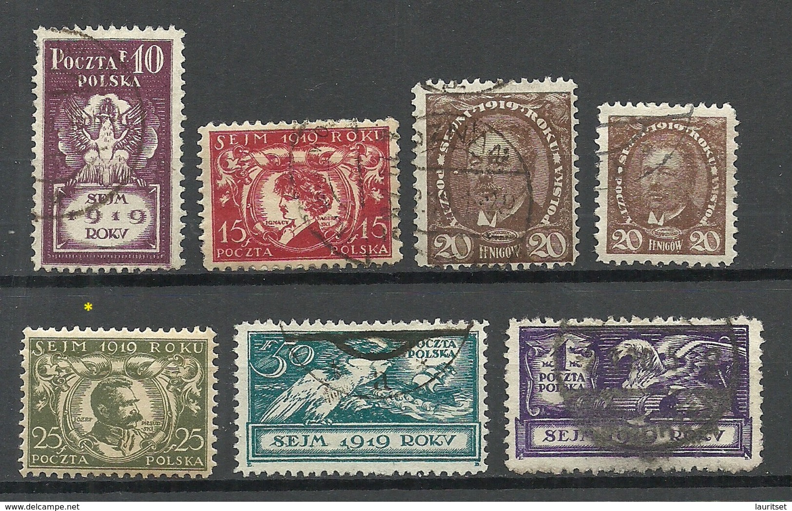 POLEN Poland 1919 Michel 123 - 129 O (25 F Stamp Is MH/*) - Usados