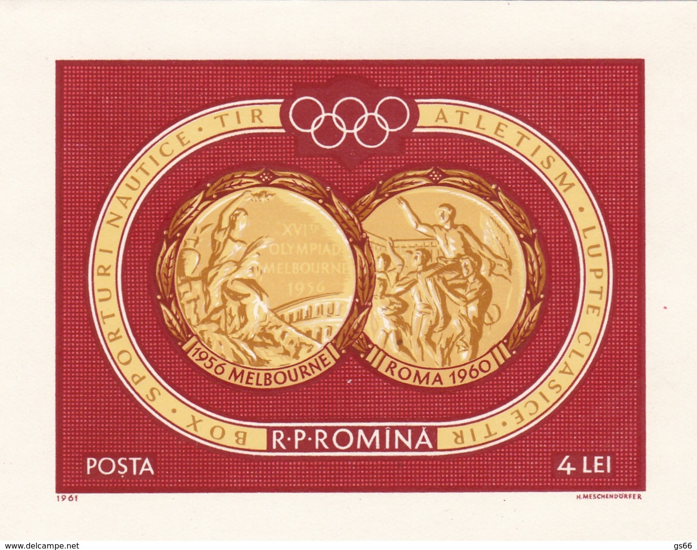 Rumänien, 1961,  Block 50,  MNH **,  Olympische Sommerspiele, Goldmedaillen Von Melbourne Und Rom - Blocks & Sheetlets