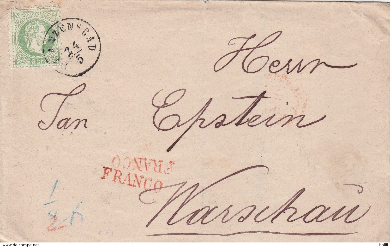 Autriche Lettre Franzenbad Pour La Pologne + Griffe Franco - Storia Postale