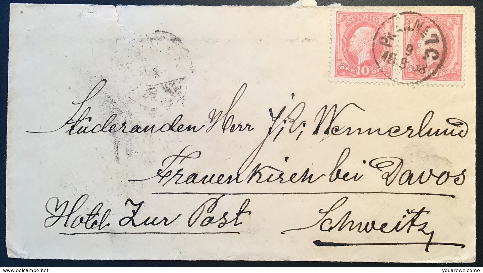 Sweden „PKXP 7C 1888“ > Frauenkirch Bei Davos Hotel Zur Post (GR)  SCHWEIZ, F45 X2 (cover Brief Schweden TPO Railroad - Briefe U. Dokumente