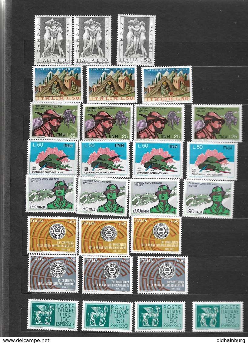 Briefmarkensammlung Italien 1965-1975, mehrfach, 31 Scans- Katalogwert 500.- € +