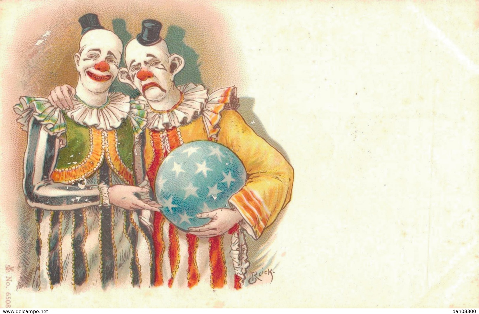 ILLUSTRATION DE ROICK CIRQUE CLOWN TRISTE ET CLOWN SOURIANT AVEC UN BALLON COUVERT D'ETOILES  PAS CIRCULEE - Altri & Non Classificati