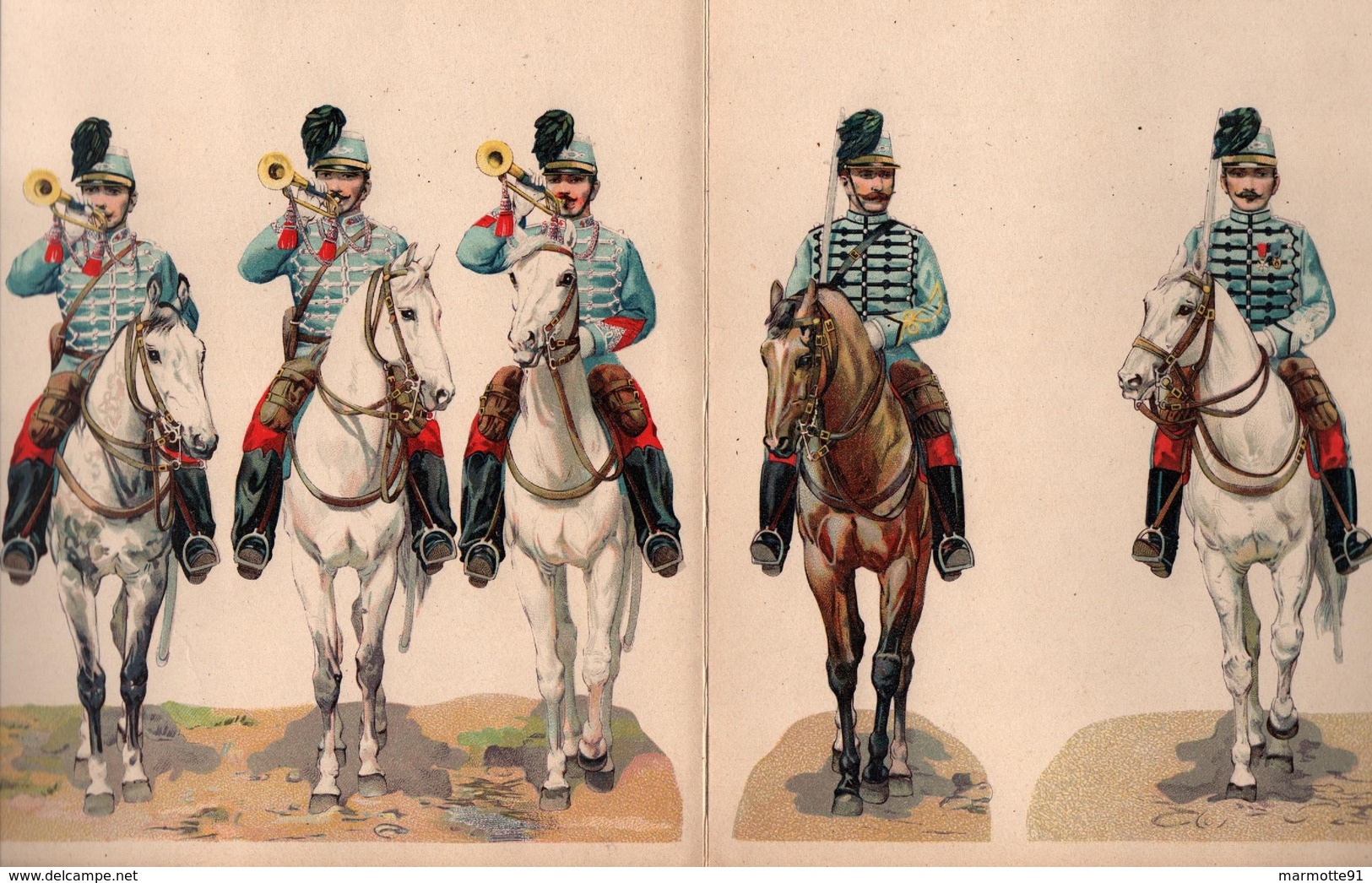 ALBUM DEPLIANT ARMEE FRANCAISE HUSSARDS CHROMO ENFANTINA VERS 1900 - Français