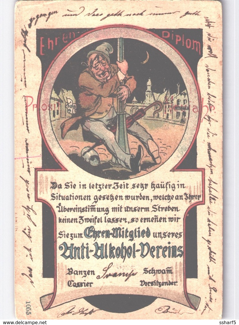 Alkoholismus, Anti-Alkohol, Anti-Alcohol - Humor Ehrendiplom  Ehrenmitglied Anti-Alkohol-Vereins 1900 - Gesundheit