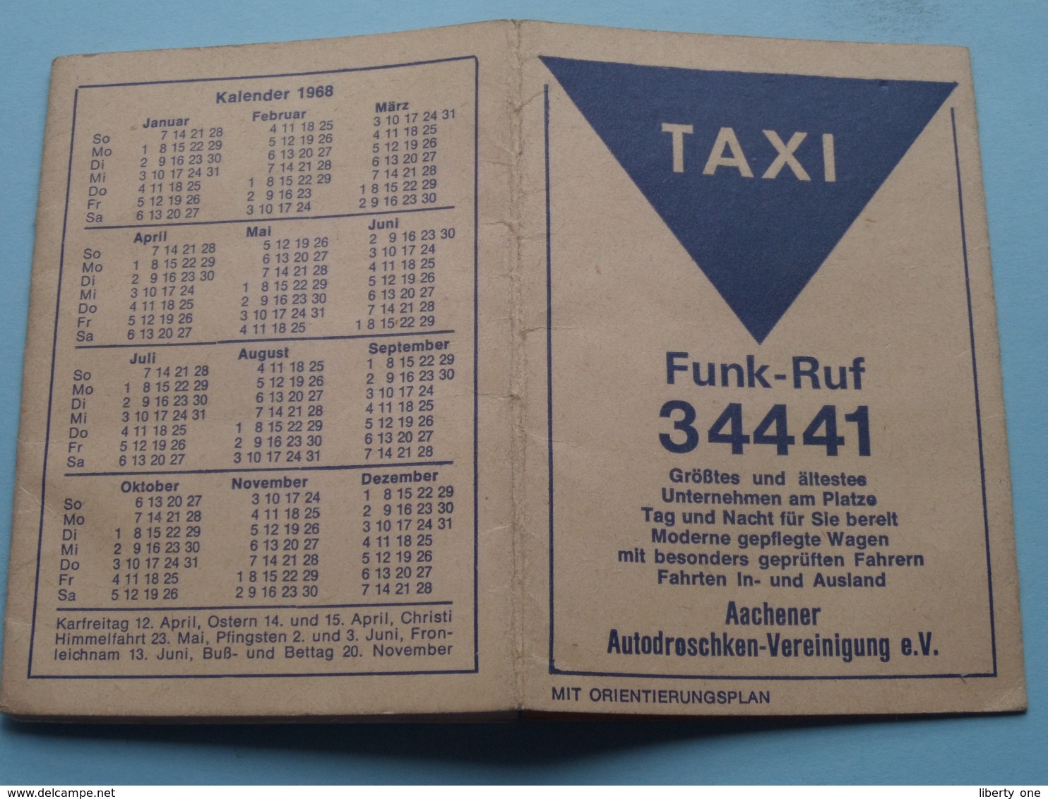 1968 > TAXI Funk-Ruf 34441 AACHENER Autodroschken-Verenigung E.V. ( Mit Orientierungsplan > Zie Foto Voor Detail ) ! - Petit Format : 1961-70