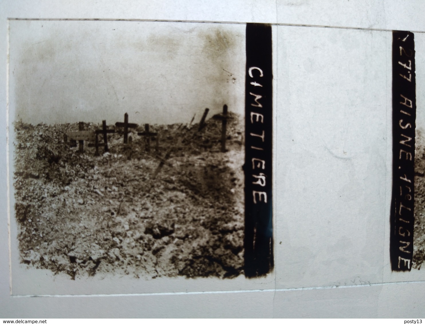 Guerre 1914-18 - Cimetière - Aisne - 1ere Ligne - Plaque De Verre StéréoscopiqueTBE - Diapositiva Su Vetro