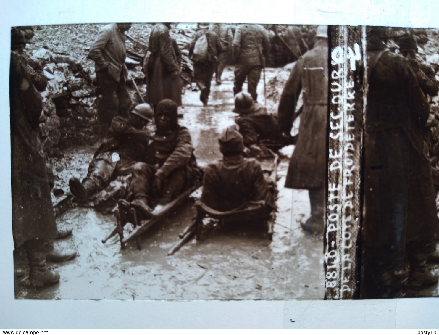 Guerre 1914-18 - Poste De Secours - Blessés - Côte De Froideterre - Plaque De Verre StéréoscopiqueTBE - Diapositiva Su Vetro