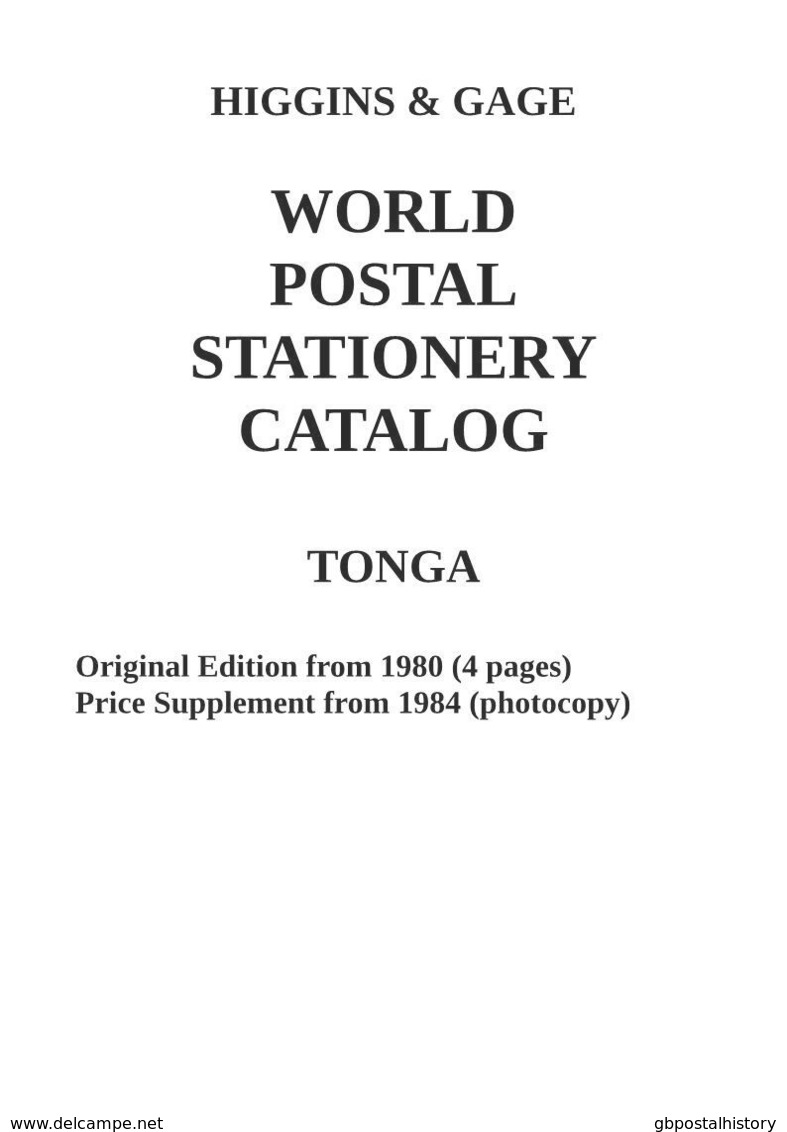 Higgins & Gage WORLD POSTAL STATIONERY CATALOG TONGA - Postwaardestukken