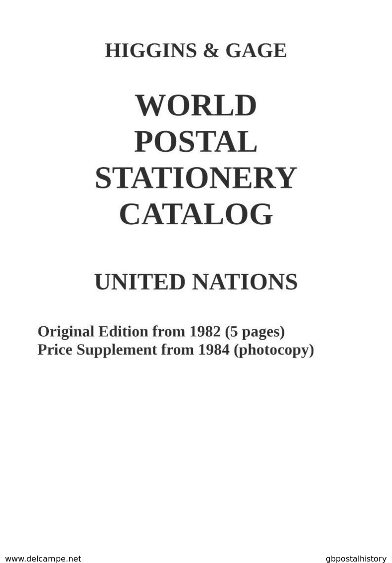 Higgins & Gage WORLD POSTAL STATIONERY CATALOG UNITED NATIONS - Postwaardestukken