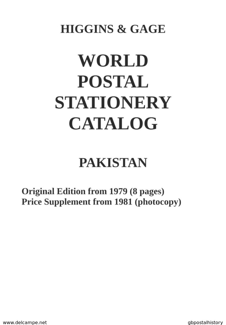 Higgins & Gage WORLD POSTAL STATIONERY CATALOG PAKISTAN - Postal Stationery