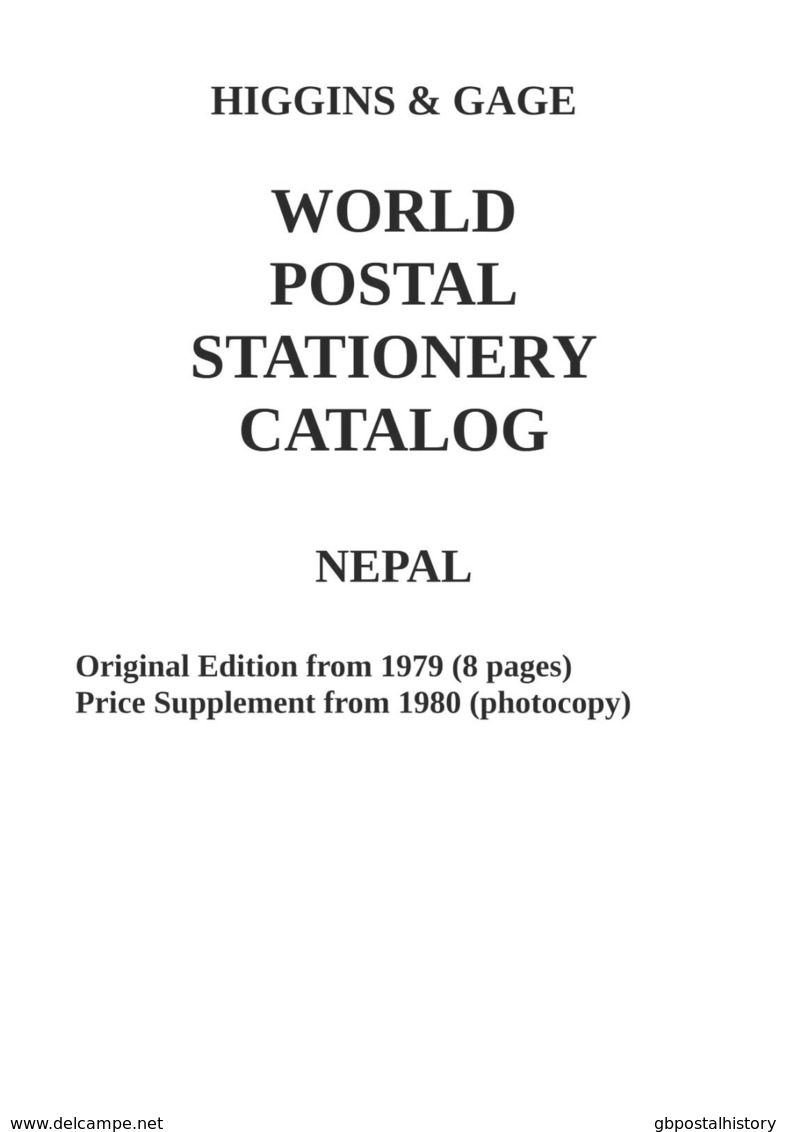 Higgins & Gage WORLD POSTAL STATIONERY CATALOG NEPAL - Entiers Postaux