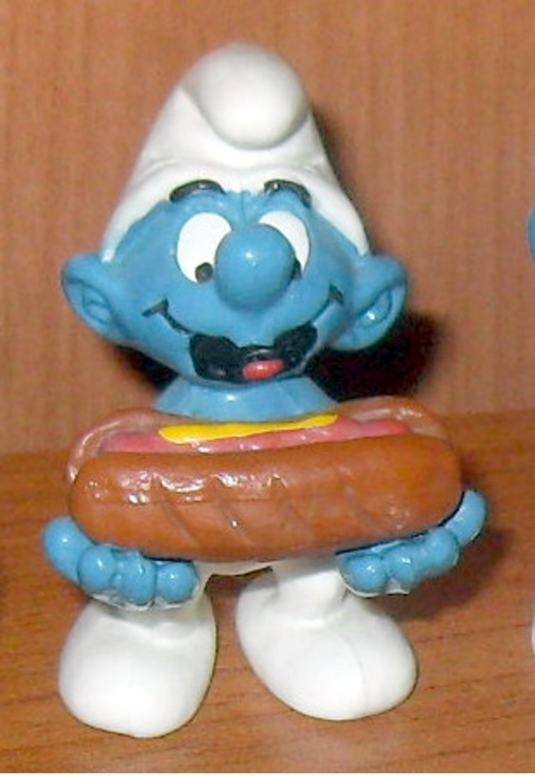 Figurine Vintage SCHTROUMPF HOT DOG © 1983 PEYO SCHLEICH WA BERRIE CO - Schtroumpfs