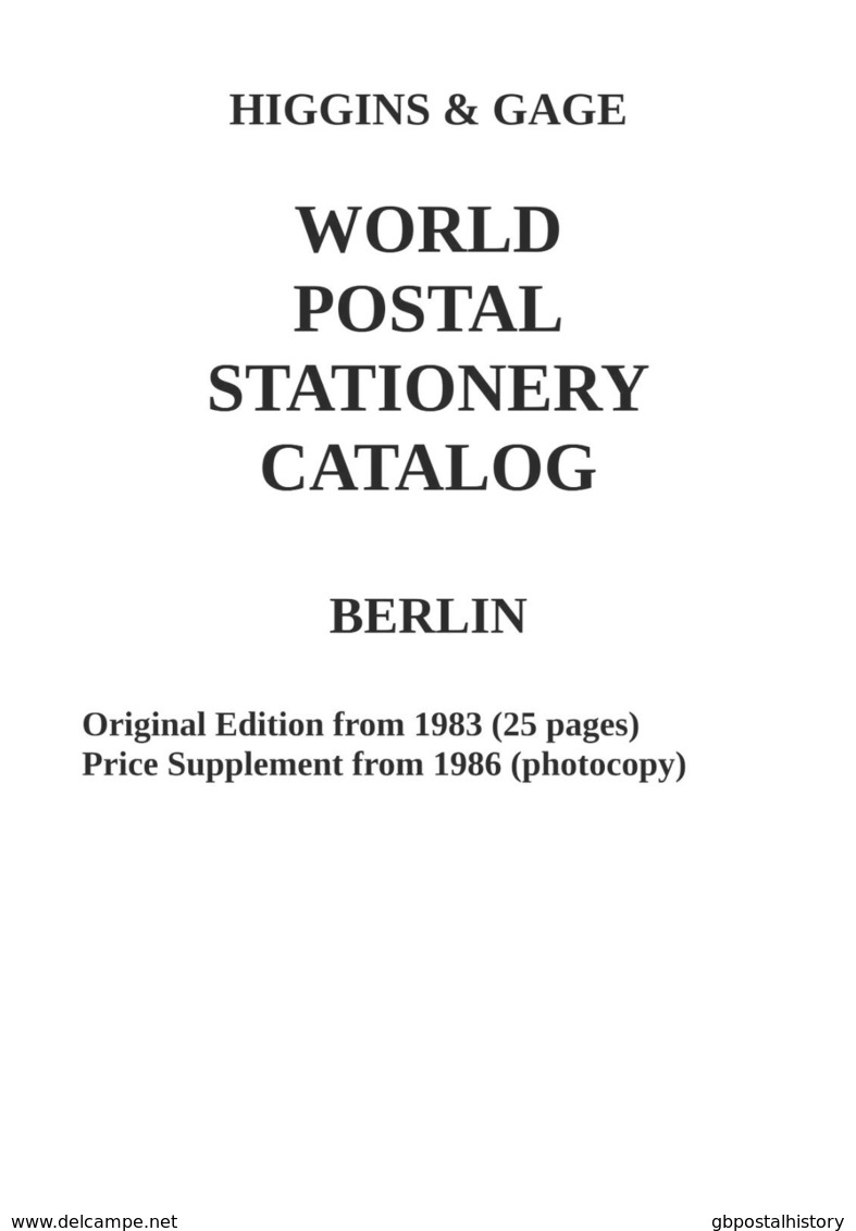 Higgins & Gage WORLD POSTAL STATIONERY CATALOG BERLIN - Alemania