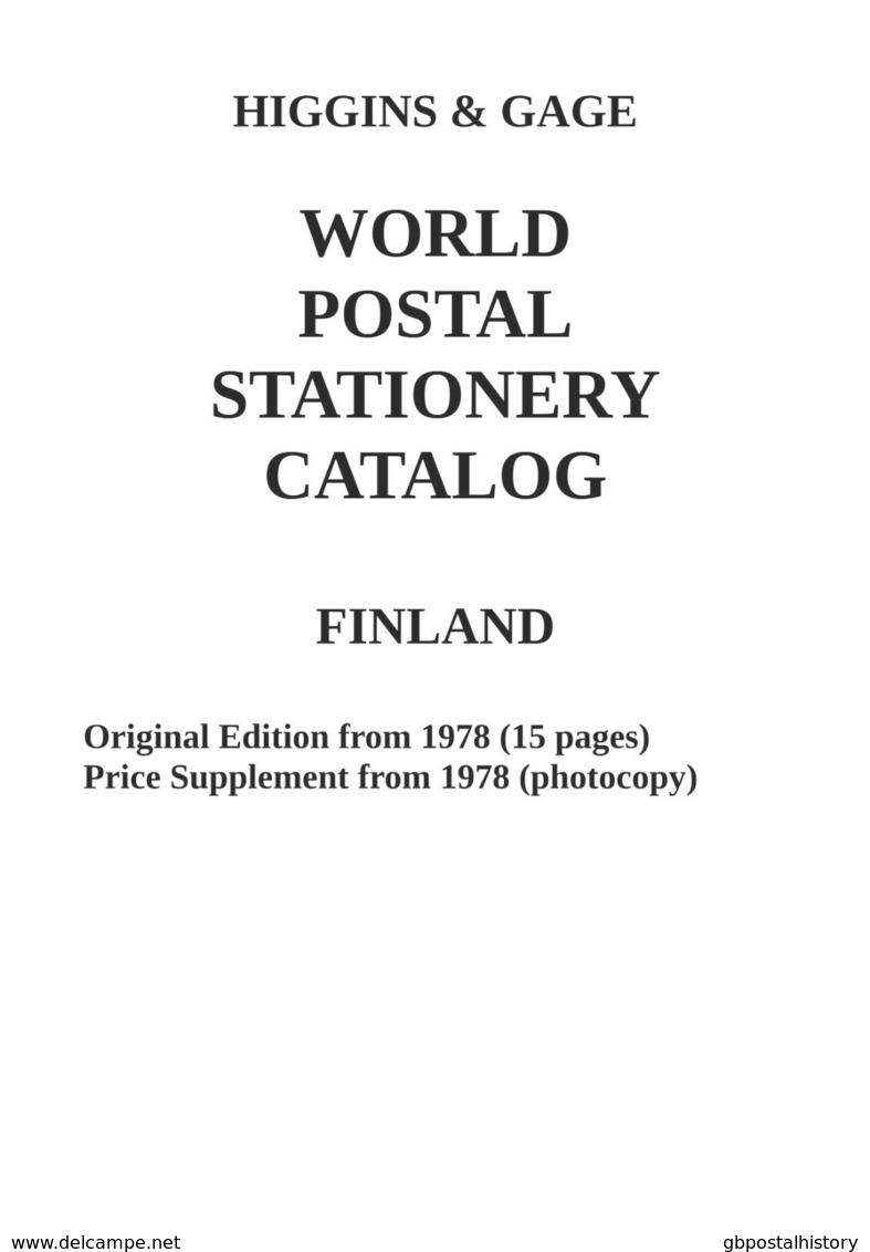 Higgins & Gage WORLD POSTAL STATIONERY CATALOG FINLAND - Entiers Postaux