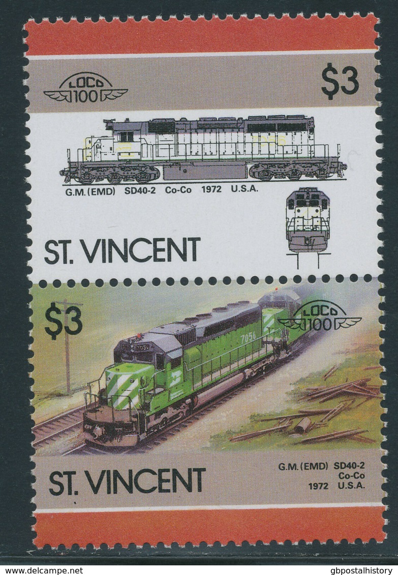 ST.VINCENT 1986 Lokomotiven $3 Postfr. ZD ABART: MISSING COLOUR - St.Vincent (1979-...)