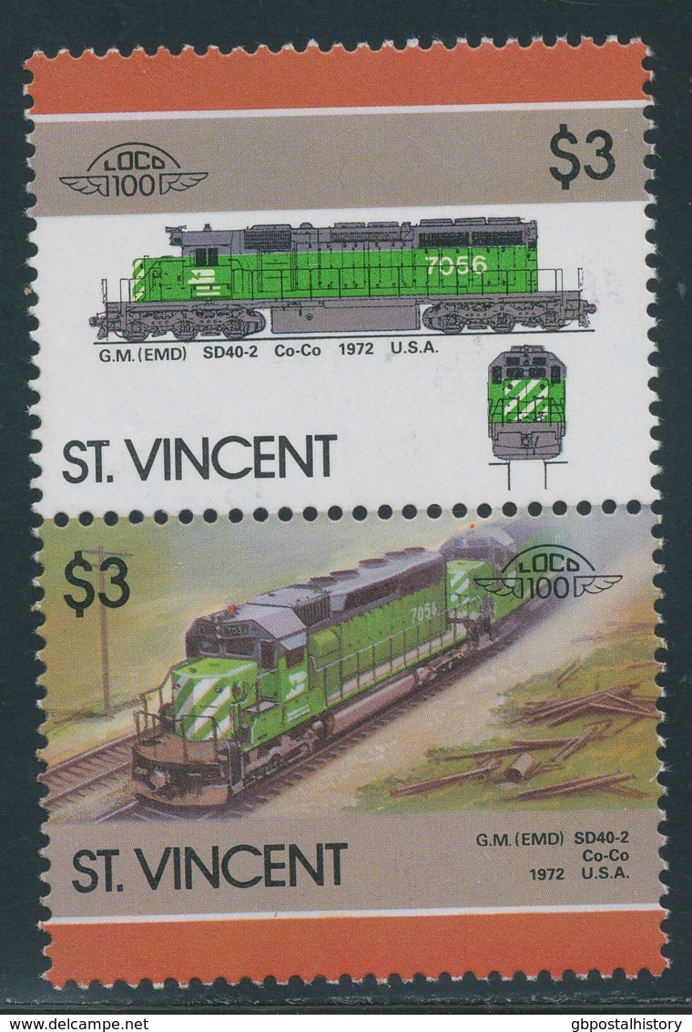 ST.VINCENT 1986 Lokomotiven $3 Postfr. ZD ABART: MISSING COLOUR - St.Vincent (1979-...)