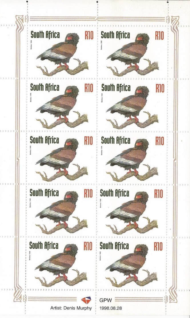 South Africa 1998 R10 Bateleur Eagle :Redrawn Definitive" Value In Full Sheet, MNH - Ongebruikt