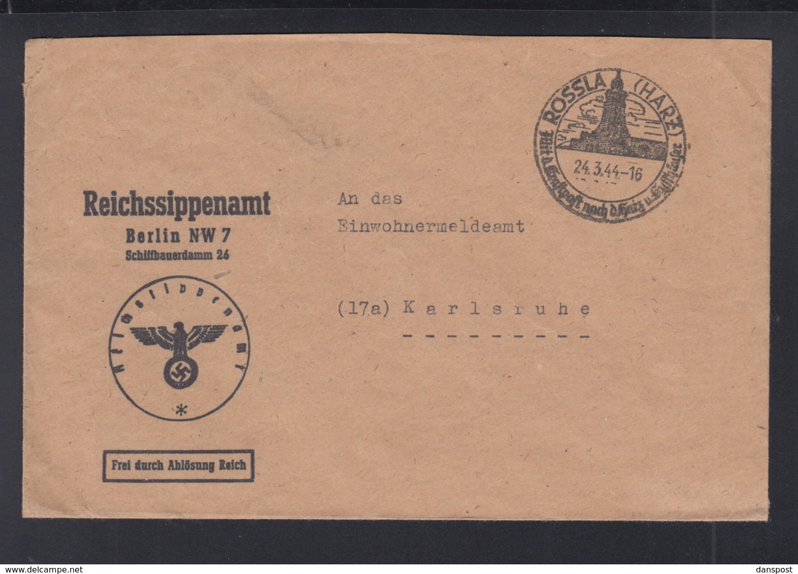 Dt. Reich Brief Reichssippenamt 1944 - Covers & Documents