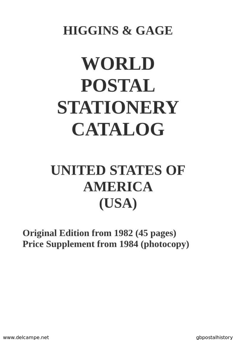 Higgins & Gage WORLD POSTAL STATIONERY CATALOG UNITED STATES OF AMERICA (USA) - Estados Unidos