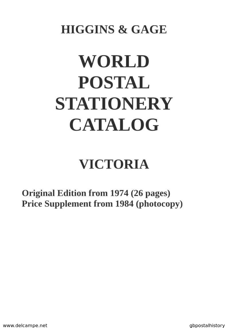 Higgins & Gage WORLD POSTAL STATIONERY CATALOG VICTORIA (PDF-FILE) - Postal Stationery