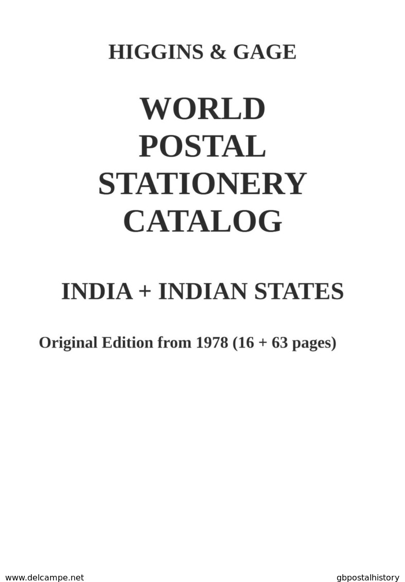 Higgins & Gage WORLD POSTAL STATIONERY CATALOG INDIA + INDIAN STATES - Postal Stationery