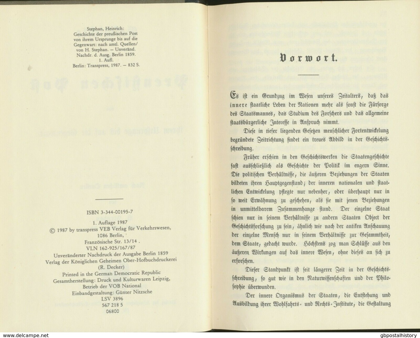 PREUßEN Geschichte Der Preußischen Post Von Ihrem Ursprunge Bis Auf Gegenwart ND - Philately And Postal History