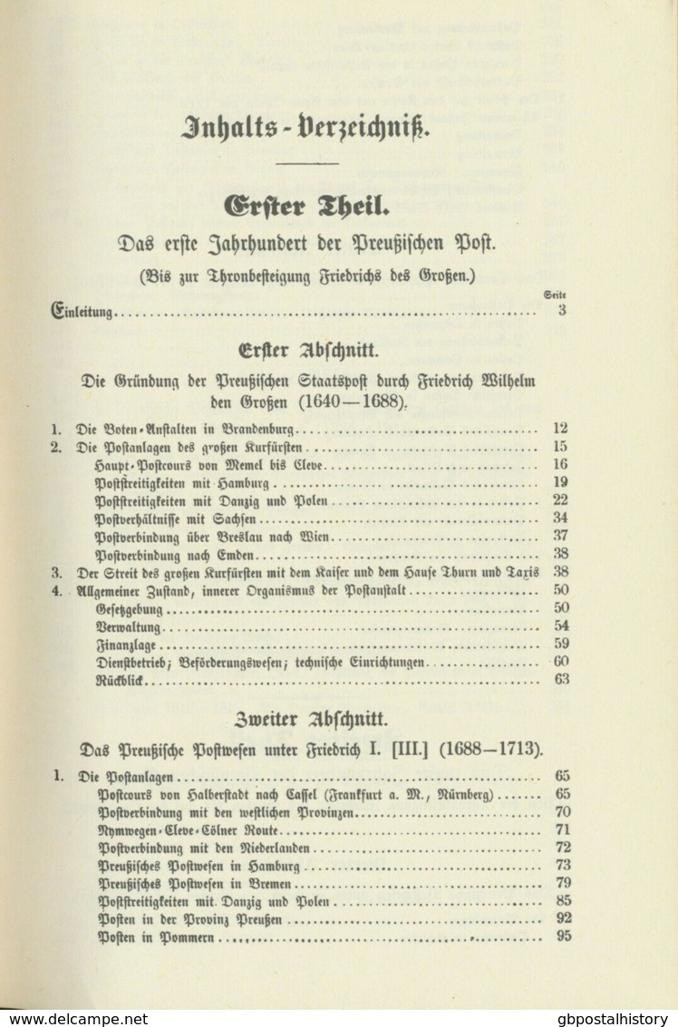 PREUßEN Geschichte Der Preußischen Post Von Ihrem Ursprunge Bis Auf Gegenwart ND - Philately And Postal History