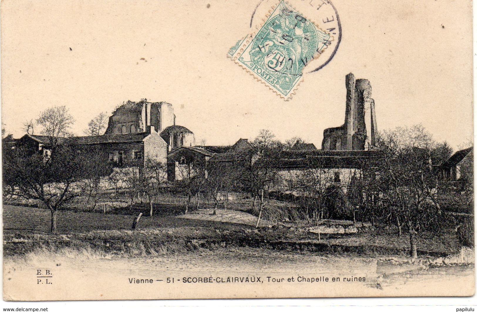 DEPT 86 : édit. E H & P L N° 51 : Scorbé Clairvaux Tour Et Chapelle En Ruines - Scorbe Clairvaux