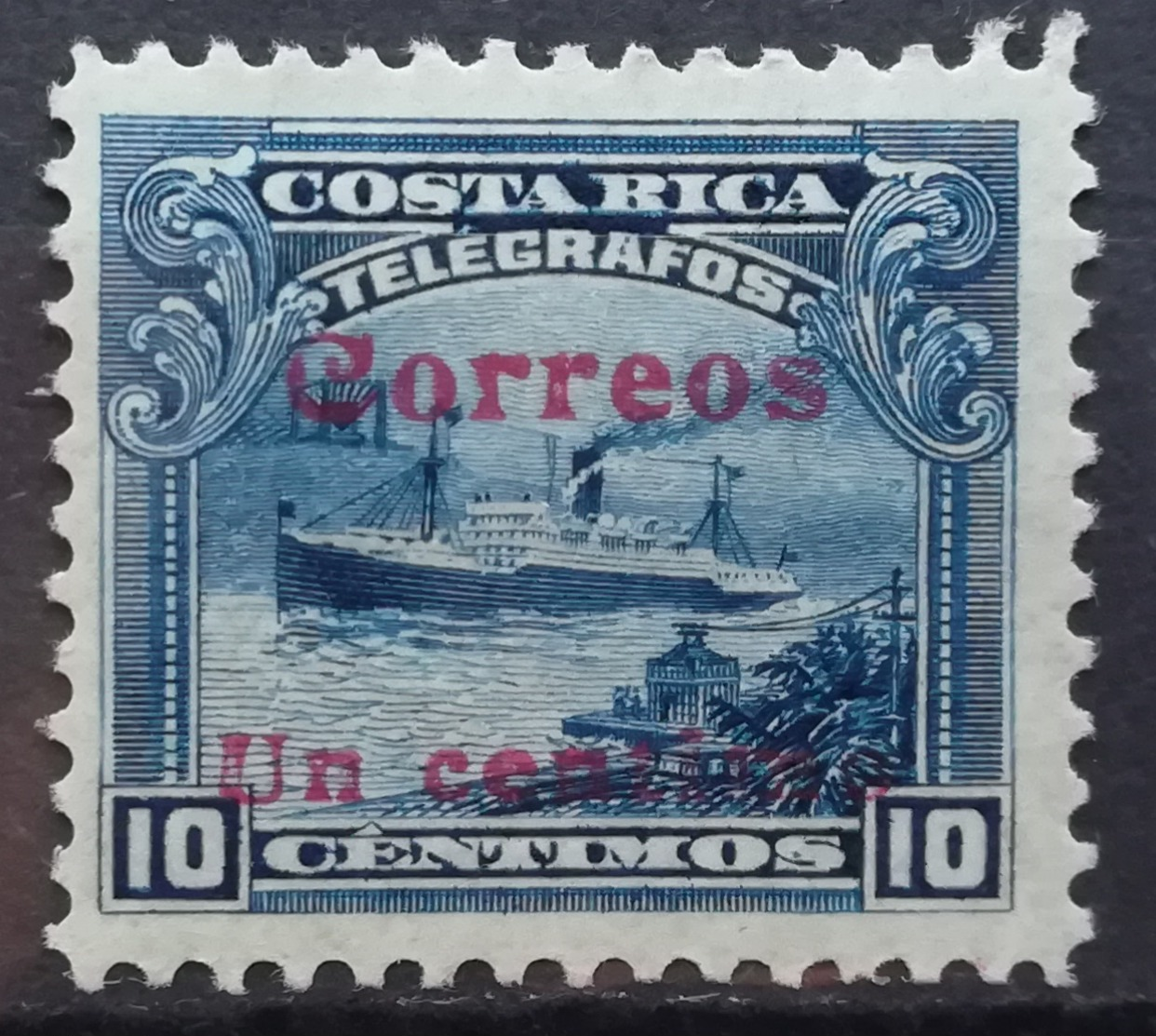 1911 COSTA RICA MH Telegraph Stamp Steamship Overprint - Costa Rica