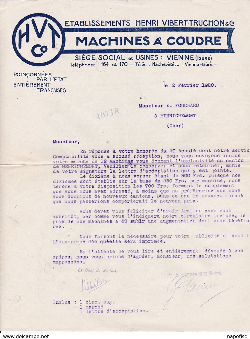 38-H.Vibert-Truchon...Machines à Coudre...Vienne..(Isère)..1920 - Autres & Non Classés