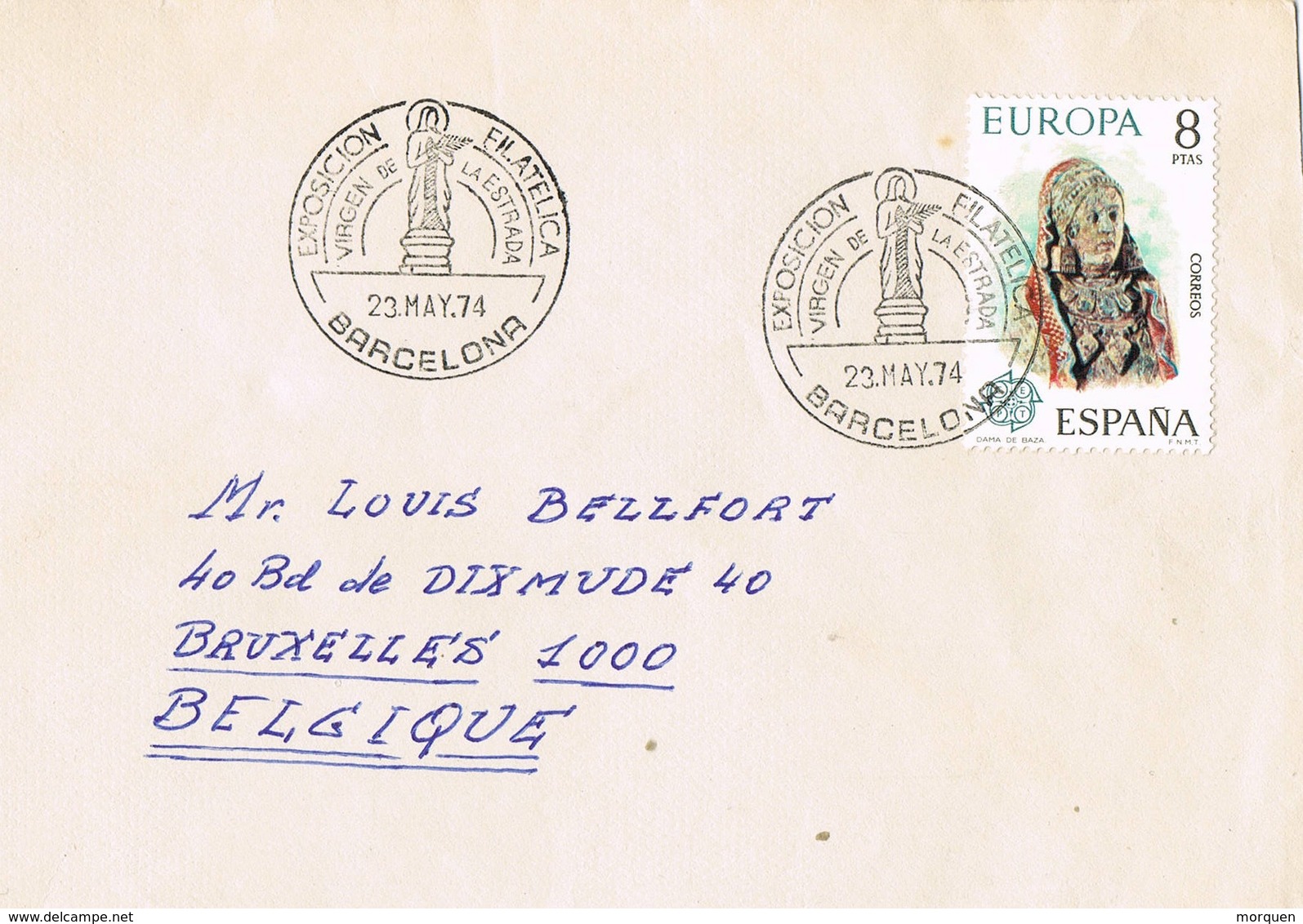 33274. Carta Exposicion BARCELONA 1974. Virgen De La Estrada. Sello Dama De Baza - Cartas & Documentos