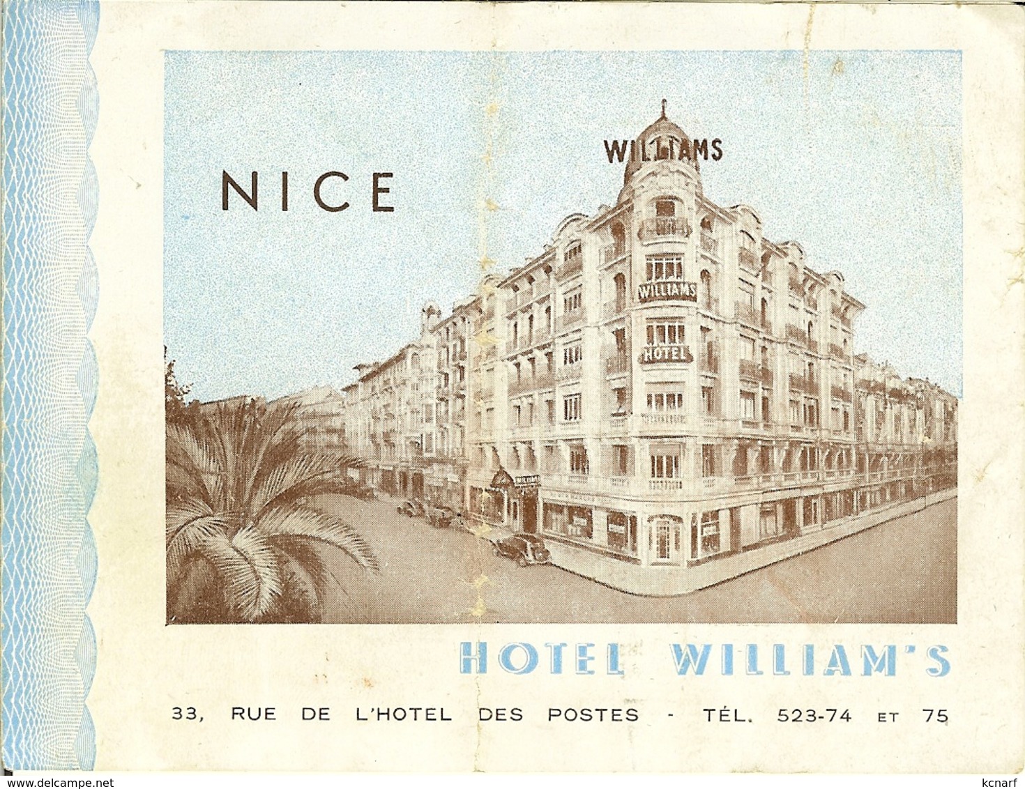 Carte TARIF De L'Hotel WILLIAM'S à NICE  . - Historical Documents