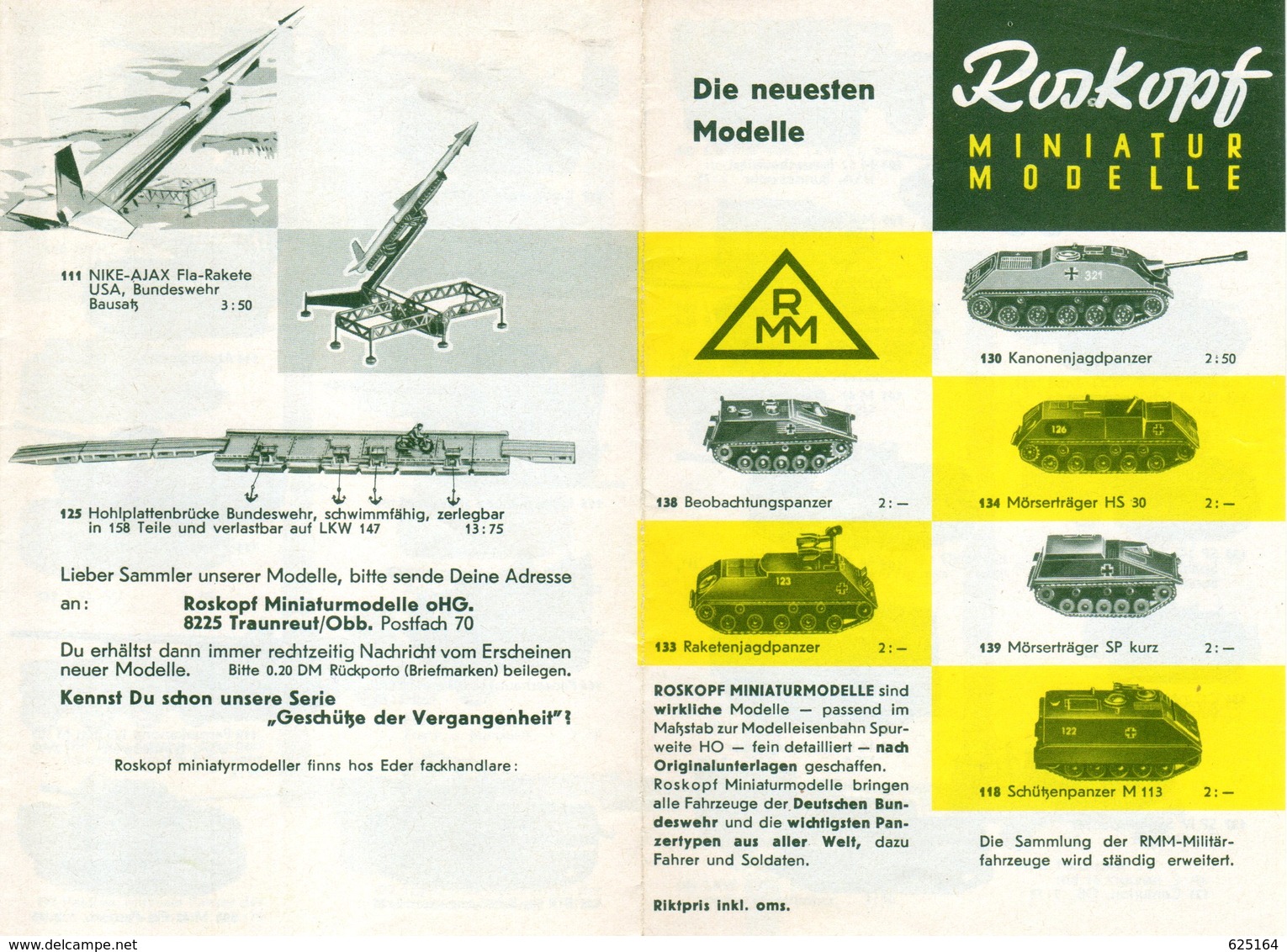 Catalogue ROSKOPF MINIATUR MODELLE RMM 1957 Neuheiten Spurweite HO - Massstab 1:87