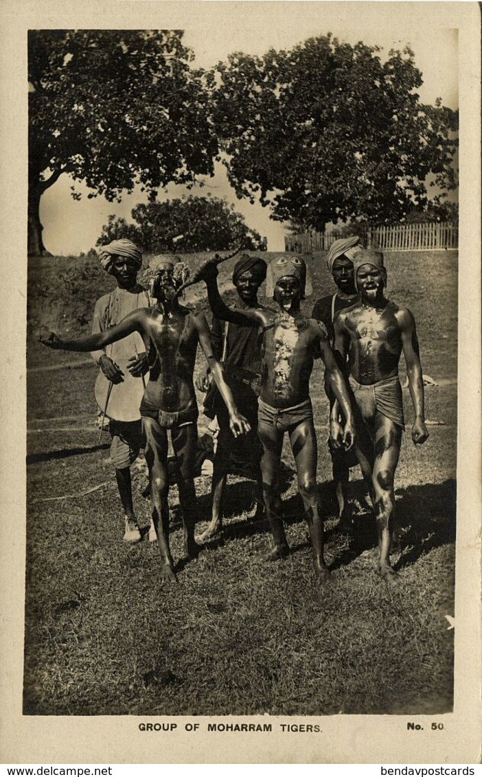 India, Group Of Moharram Tigers (1910s) RPPC Postcard - India