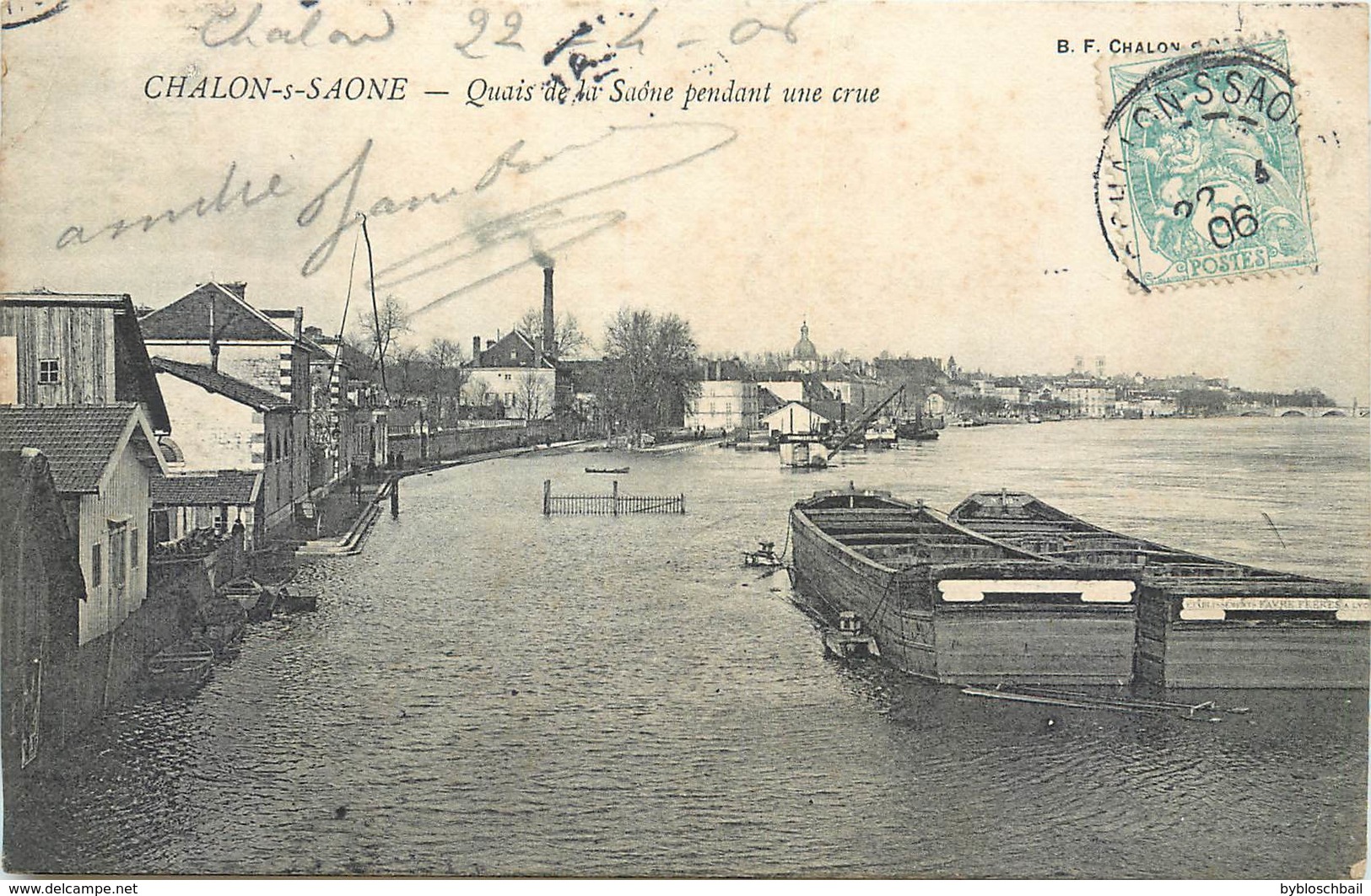 CPA 71 Saône Et Loire Chalon Sur Saone Quais De La Saone Pendant Une Crue Péniche - Chalon Sur Saone