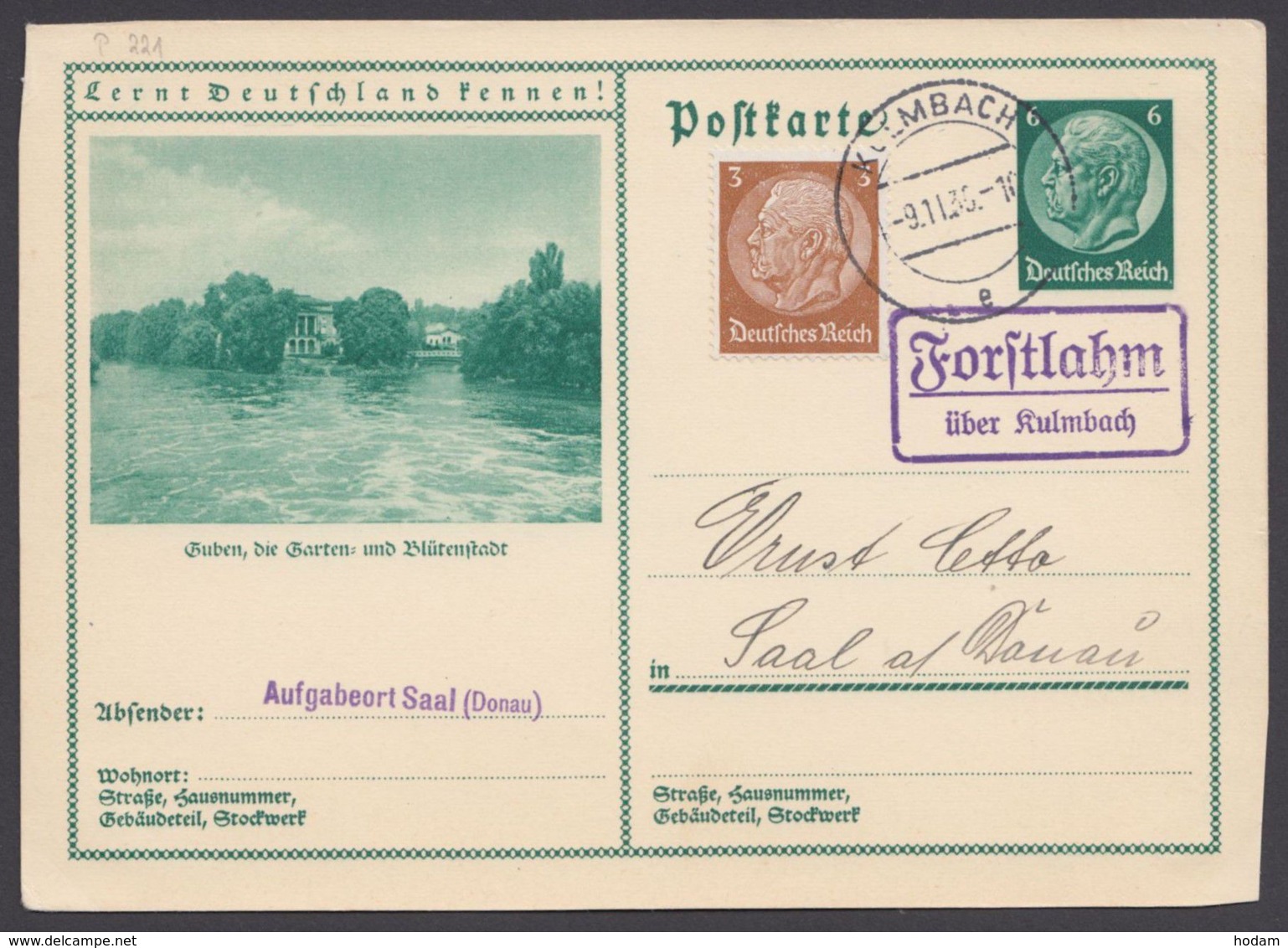 P 221/30, Mit Zusatzfrankatur, Landpost "Forstlahm über Kulmbach" - Sonstige & Ohne Zuordnung