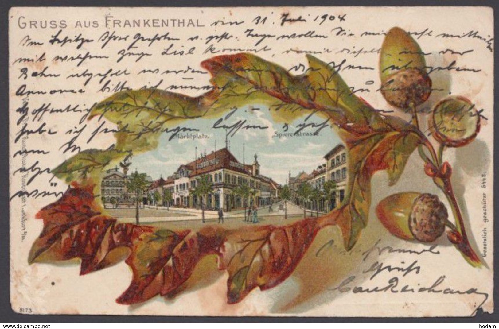 "Frankenthal", Farbige Prägekarte, 1904 Gelaufen, Leicht Bügig - Frankenthal