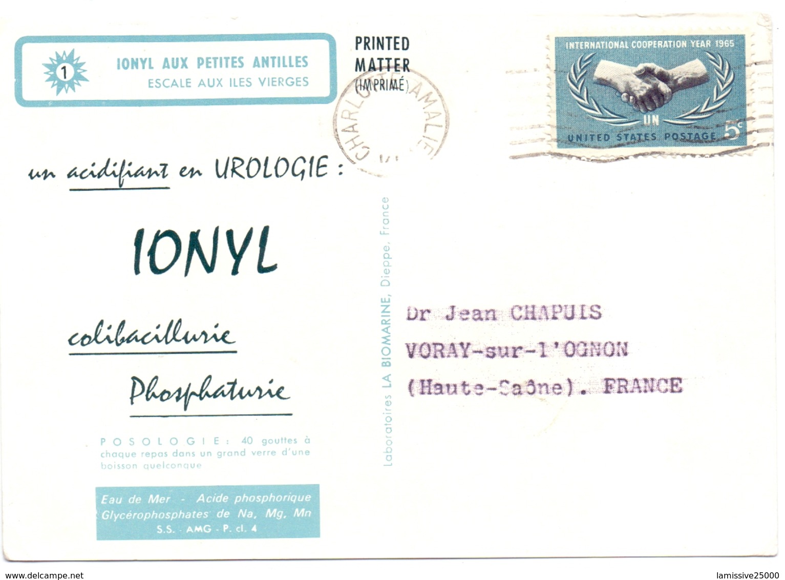 Carte Pub Ionyl Biomarine USA Iles Vierges Carte Géographique - Lettres & Documents