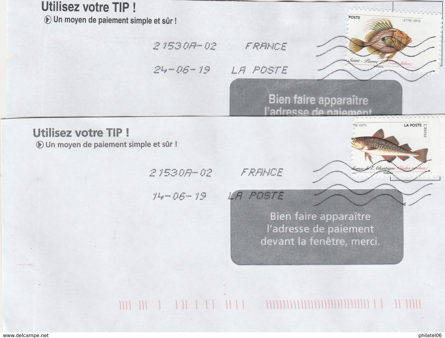 FRANCE 2 LETTRES (MEME PROVENANCE) VARIETES DE PIQUAGE SUR TIMBRES POISSONS - Brieven En Documenten