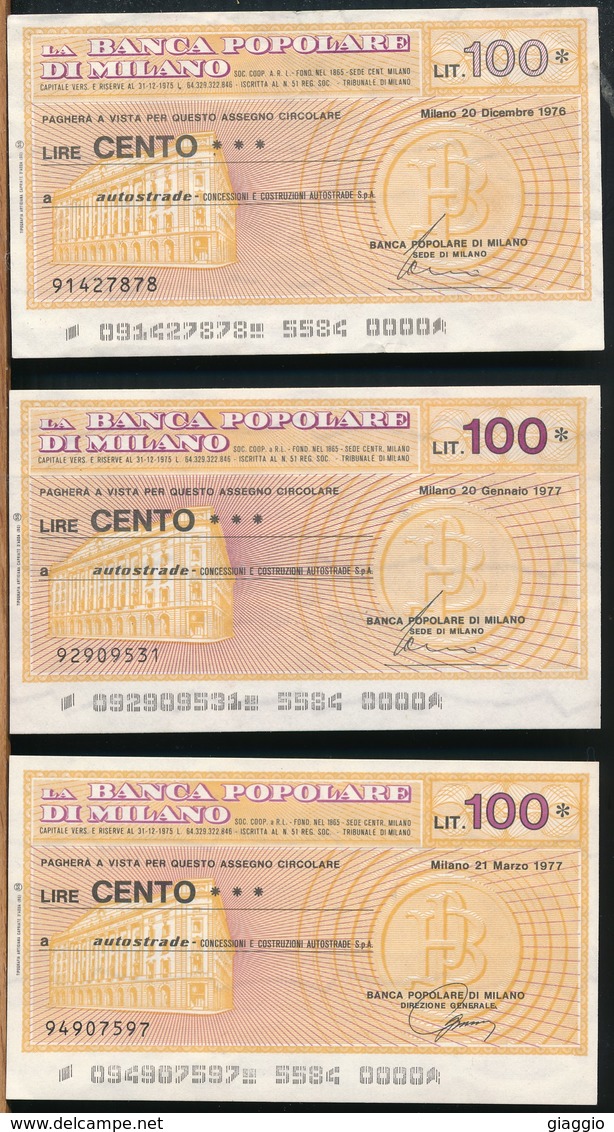 °°° MINIASSEGNI BANCA POPOLARE DI MILANO 1976/77 °°° - [10] Checks And Mini-checks