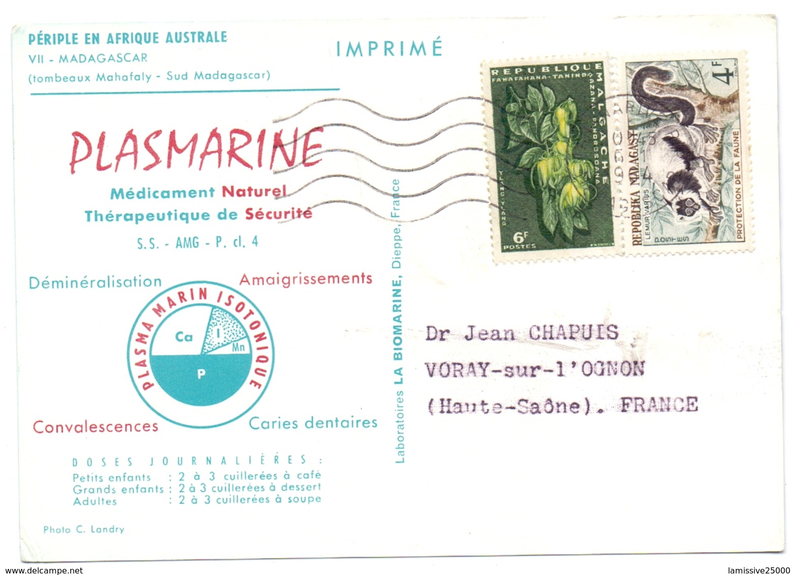 Carte Pub Ionyl Biomarine  Madagascar Tombeaux Mahafaly - Brieven En Documenten