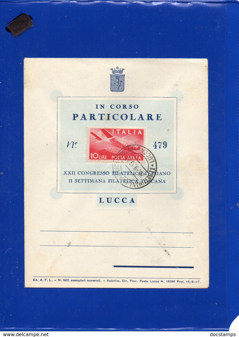 ##(DAN197)-Italy 1947 -Busta Associazione Filatelica Lucchese Con P.A.L.10 Annullo II^Settimana Filatelica Toscana-Lucca - 1946-60: Storia Postale