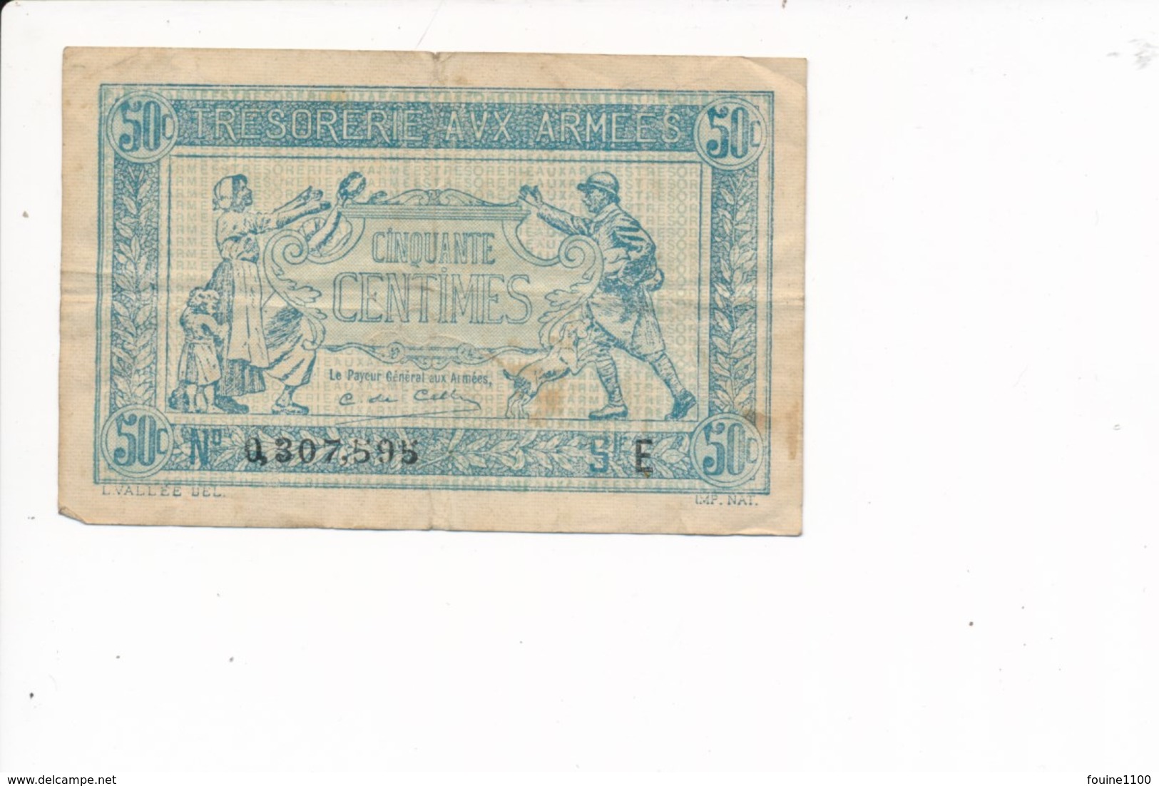 Billet Trésorerie Aux Armées  Cinquante Centimes   ( En Mauvais état ) - 1917-1919 Army Treasury