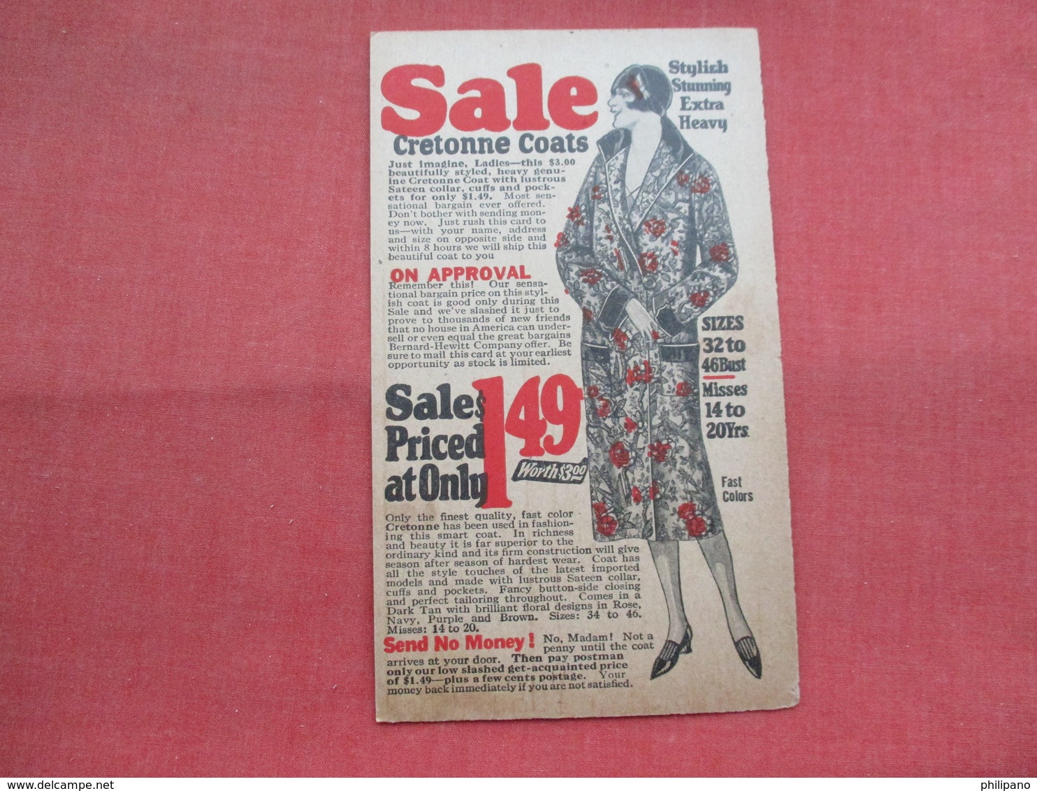 Sale Cretonne Coats Chicago Il        Ref 3450 - Advertising