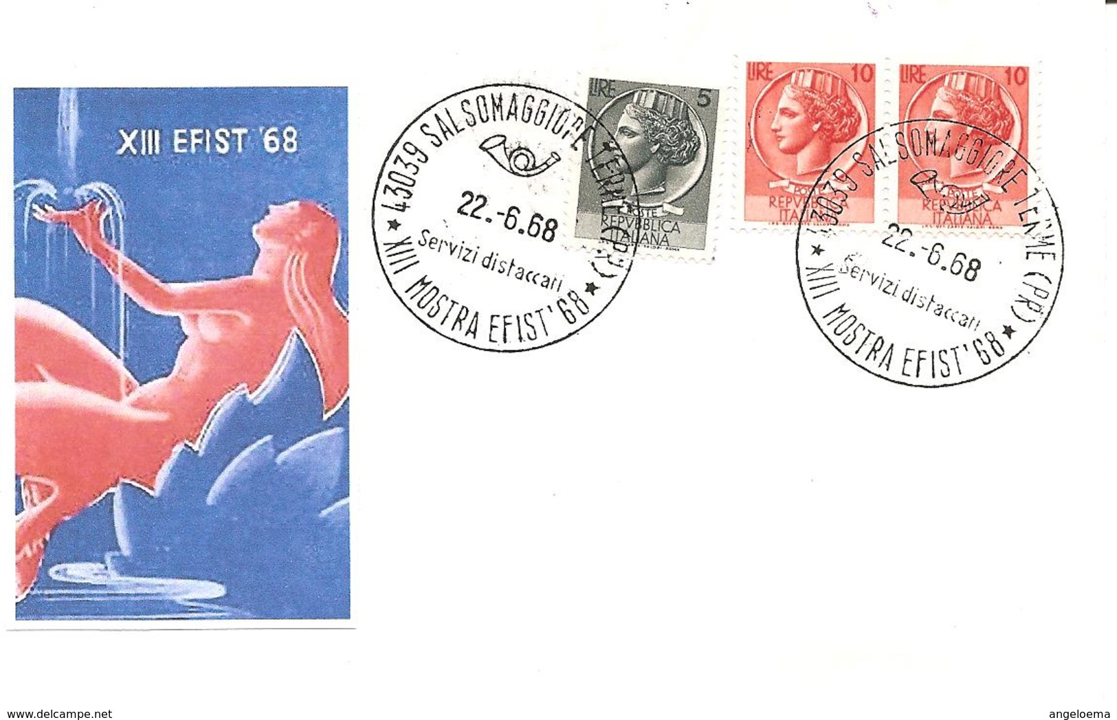 ITALIA - 1968 SALSOMAGGIORE TERME (PR) XIII  Mostra Filatelica Efist + 2 Timbri Viola Mostra Efist (retro) - Briefmarkenausstellungen