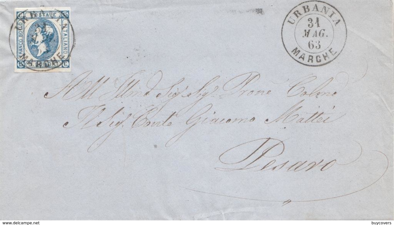 87 - REGNO - Lettera Del 31 Maggio 1863 Da Urbania A Pesaro Con Cent.15 Lito 2° Tipo . - Storia Postale