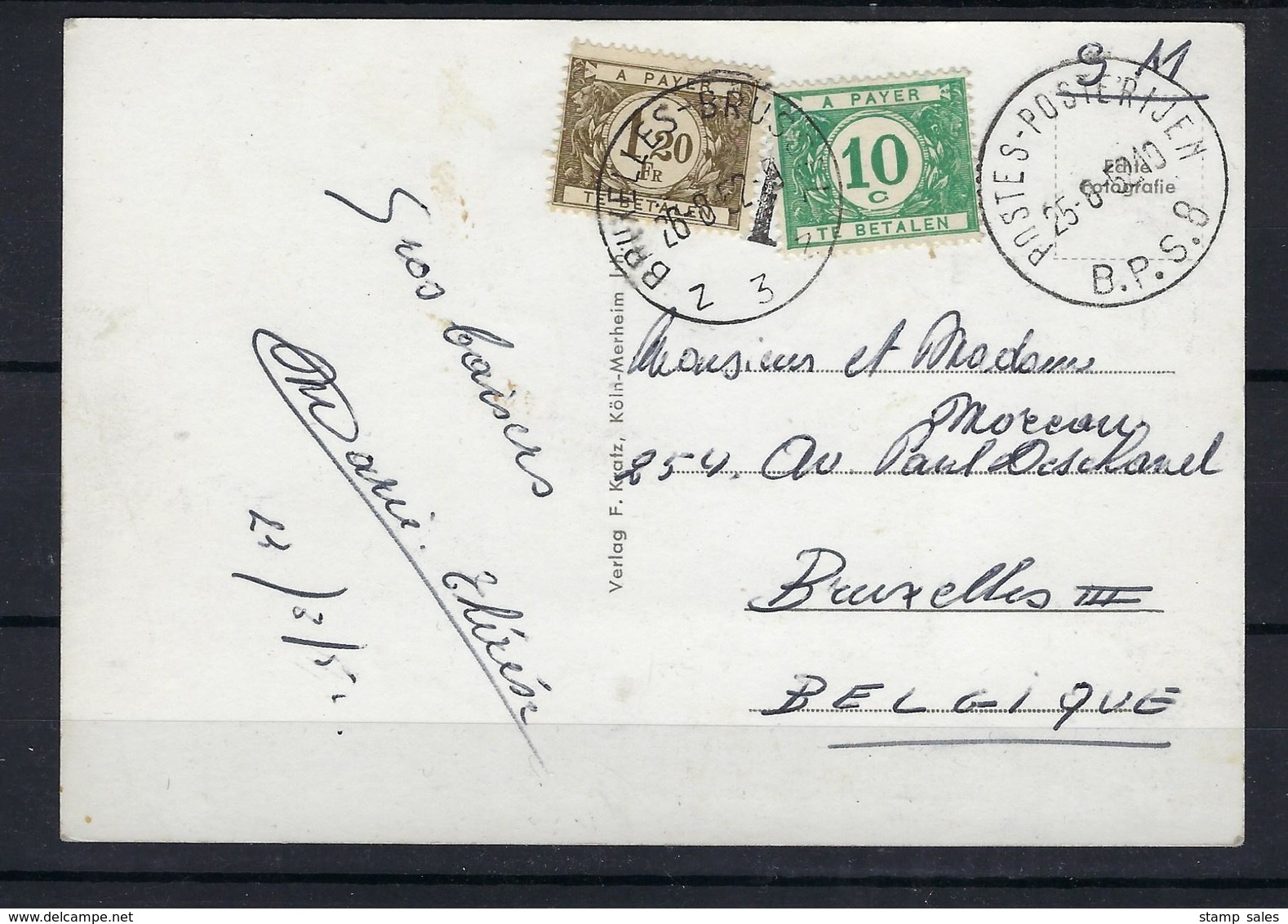 N°TX33+TX44 GESTEMPELD OP KAART VANUIT Duitsland 1952 COB € +9,00 - Lettres & Documents