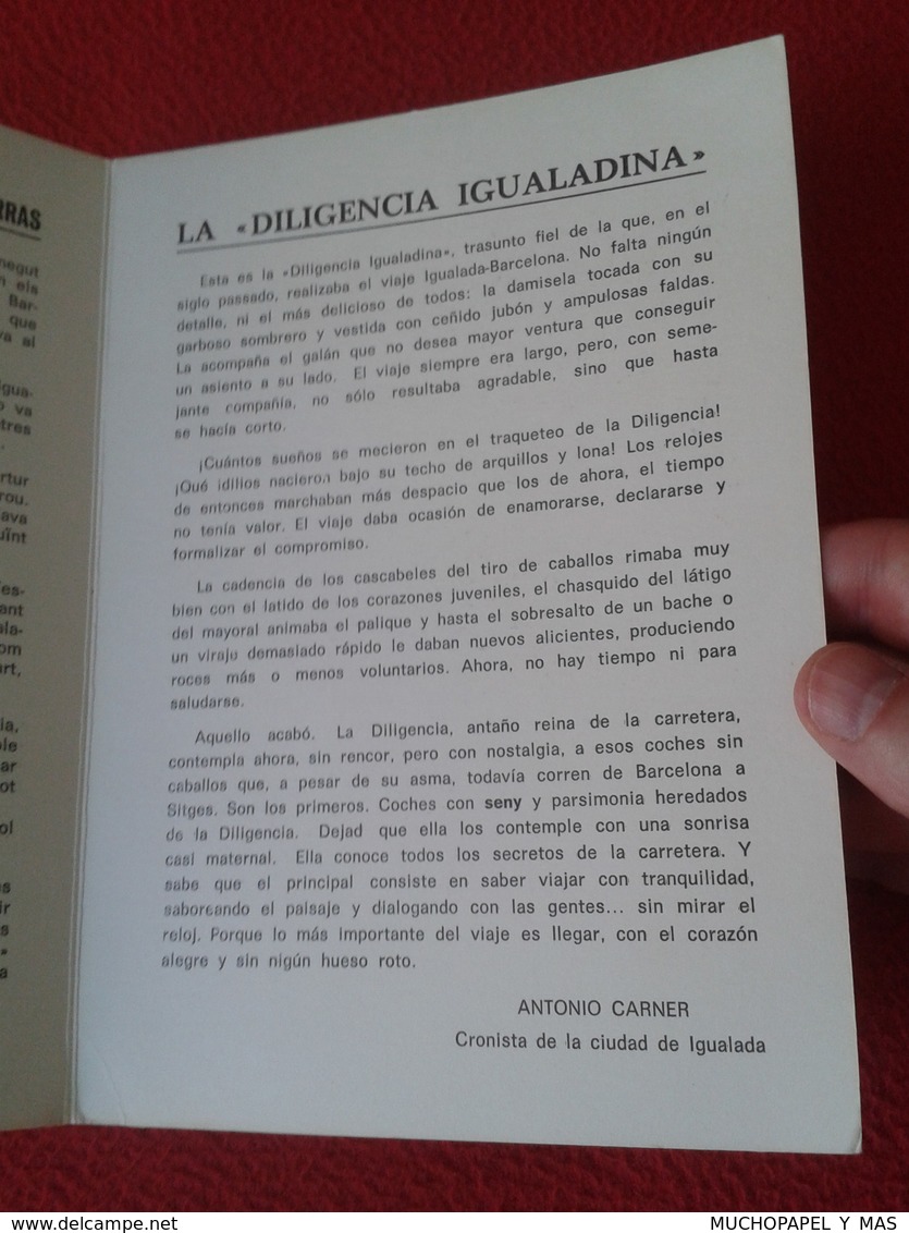 SPAIN ANTIGUO DÍPTICO AGENCIA OLLE IGUALADA (BARCELONA) 1978 LA DILIGENCIA IGUALDINA CON IMAGEN DE 1960 TRANSPORTES ? - Sin Clasificación